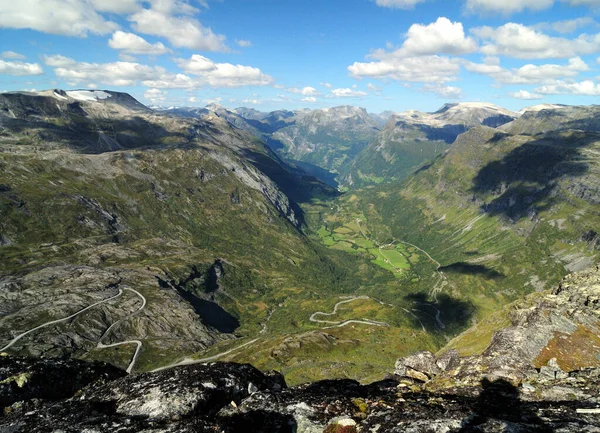 Vue Dalsnibba Lookout Route Enroulante Geirangerfjord Dans Les Montagnes Par — Photo