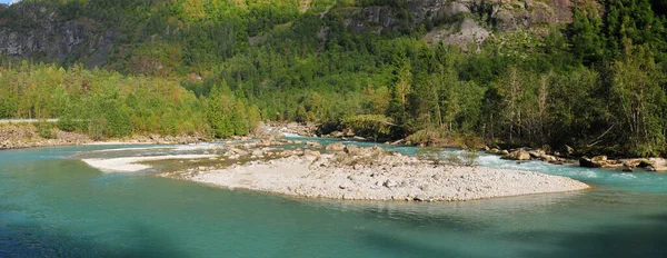 Panorama Beautiful Wild River Jostedola Jostedalsbreen National Park Sunny Summer — 스톡 사진