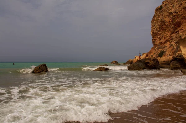Красиві Марокко Узбережжі Зелена Лагуна Прихованим Пляжем — стокове фото