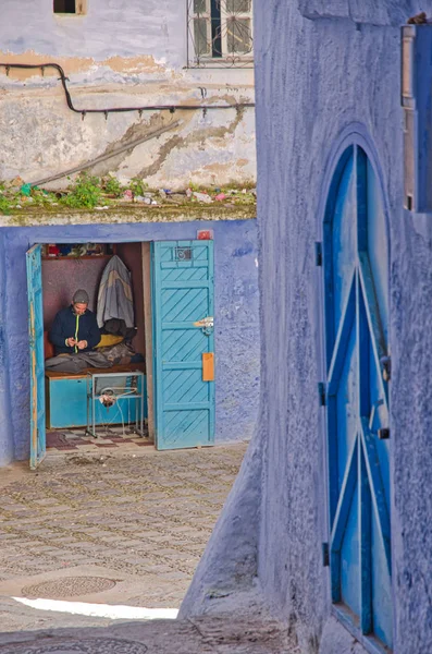 Bella Vista Sulla Piazza Nella Città Blu Chefchaouen Perla Blu — Foto Stock