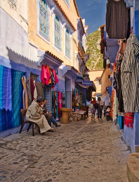 Vacker Utsikt Över Torget Den Blå Staden Chefchaouen Marockos Blå — Stockfoto
