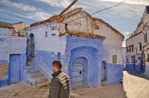 Bella Vista Sulla Piazza Nella Città Blu Chefchaouen Perla Blu — Foto Stock