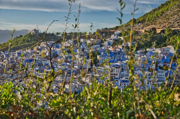 Chefchaouen Vista Panorámica Aérea Atardecer Chefchaouen Una Ciudad Noroeste Marruecos — Foto de Stock