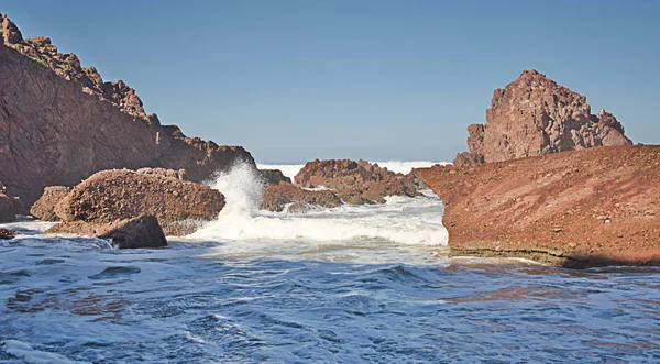 Legzira Beach Está Costa Oceânica Oeste Marrocos Belos Arcos — Fotografia de Stock