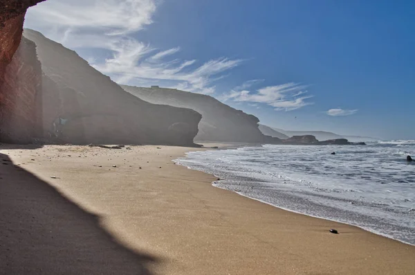 Legzira Beach Está Costa Del Océano Oeste Marruecos Hay Hermosos — Foto de Stock