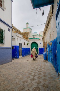 Asilah, Fas 'ta geleneksel beyaz berber evleri. Asilah, Kuzey Fas 'ta bir şehirdir. Asilah 'ın binaları beyazın gölgesinde kalmıştır. 