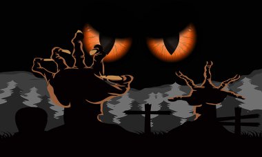 Mutlu cadılar bayramı tatil konsepti. Cadılar Bayramı süsleri, balkabakları, yarasalar, turuncu arka plandaki hayaletler. Kopya alanı ile Cadılar Bayramı parti tebrik kartı mockup. Düz döşeme, üst görünüm, genel merkez