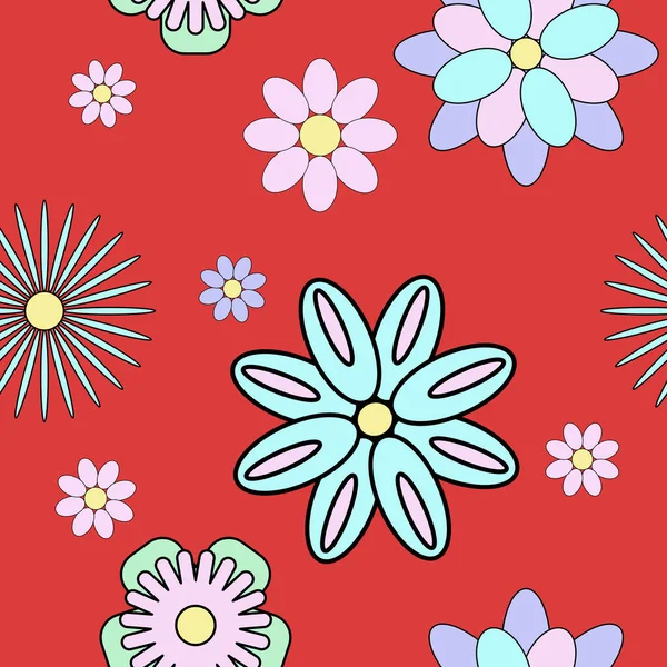 Motif Répétitif Floral Sans Couture Sur Fond Rouge — Image vectorielle