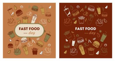 Fast food geçmişi. İki renk. Şablon. Vektör illüstrasyonları.