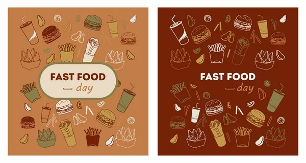 Fundo Fast Food Duas Cores Padrão Ilustrações Vetoriais — Vetor de Stock