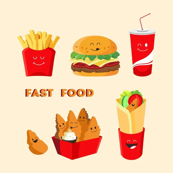 Collection Vector Fast Food Icons Red Packaging — Stock Vector