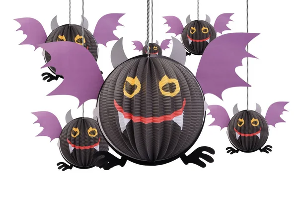 Duivel Vleermuis Hangend Mobiele Voor Halloween Decoratie Witte Achtergrond — Stockfoto