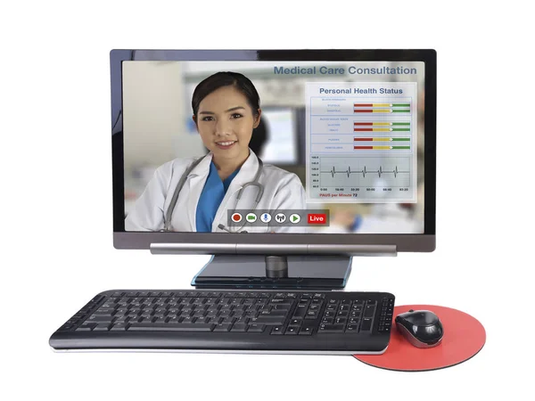 Doctors Currently Providing Medical Consultation Patients Computerized Distance Service — Stock Photo, Image