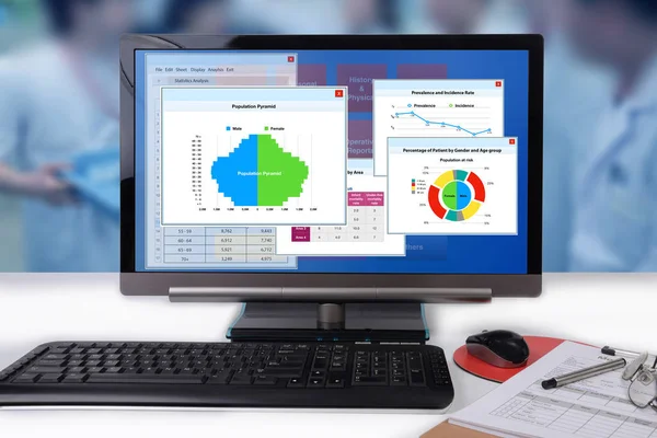 Egészségügyi Statisztikai Táblázatok Diagramok Bemutatás Számítógép Monitor — Stock Fotó