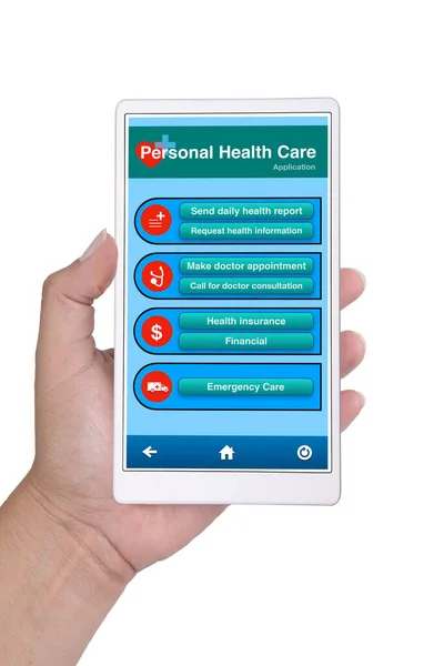 Smartphone Mano Que Muestra Aplicación Atención Médica Personal Pantalla — Foto de Stock