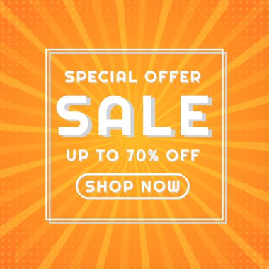 Modern indirimli pankart tasarımı retro yarım ton ışık stili. vektör illüstrasyonu.