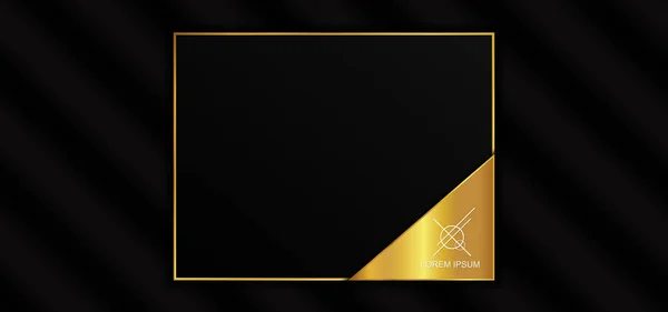 豪華な金の正方形のフレームのデザイン黒の波状の背景 ベクターイラスト — ストックベクタ