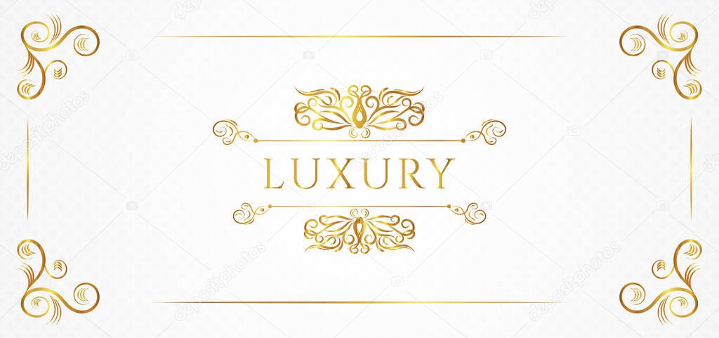 Luxury floral frame gold color design white pattern background. vector illustration.