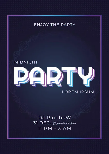 Midnight Party Banner Frame Space Sound Wave Design Violet Concept — Image vectorielle