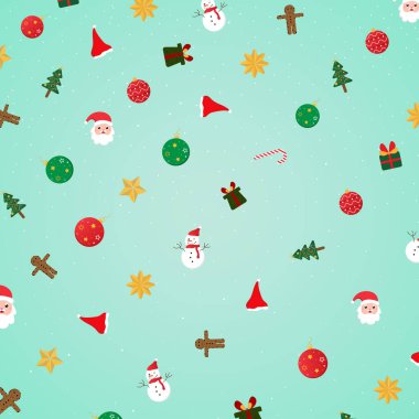 Christmas cartoon pattern banner esign cyan color background. vector illustration. clipart