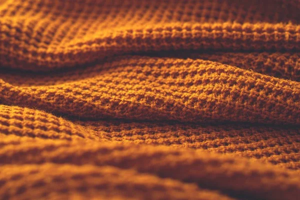 Textil Lana Color Naranja Mostaza Textura Detalle Cerca — Foto de Stock