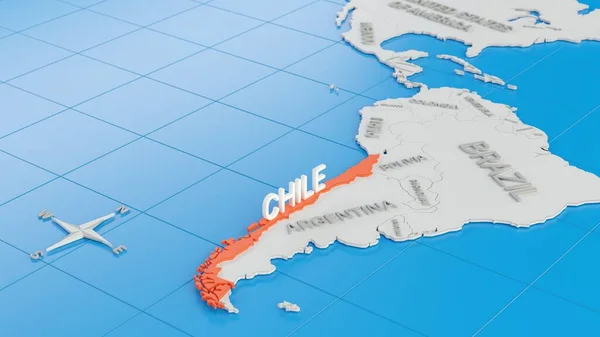 チリが強調された南米の単純な3D地図 デジタル3Dレンダリング — ストック写真