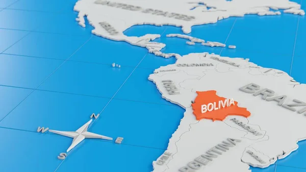 Mapa Simplificado América Sul Com Destaque Para Bolívia Renderização Digital — Fotografia de Stock