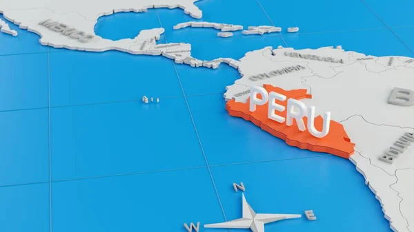 Güney Amerika Nın Sadeleştirilmiş Boyutlu Haritası Peru Işaretli Dijital Oluşturucu — Stok fotoğraf