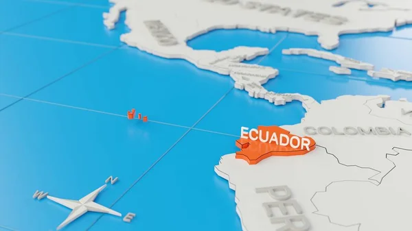 Güney Amerika Nın Basitleştirilmiş Boyutlu Haritası Ekvador Işaretli Dijital Oluşturucu — Stok fotoğraf