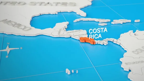 Kosta Rika Sadeleştirilmiş Beyaz Bir Boyutlu Dünya Haritasına Vurgulandı Dijital — Stok fotoğraf