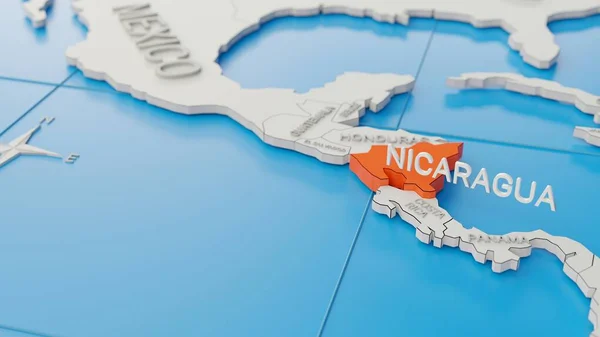 Nicarágua Destacou Mapa Mundo Simplificado Branco Renderização Digital — Fotografia de Stock