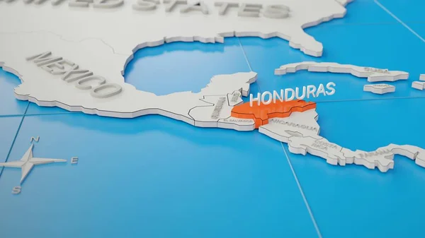 Honduras Sadeleştirilmiş Beyaz Bir Boyutlu Dünya Haritasına Vurgulandı Dijital Oluşturucu — Stok fotoğraf