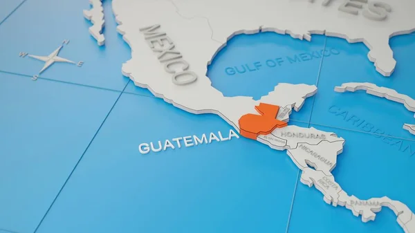 Guatemala Sadeleştirilmiş Beyaz Bir Boyutlu Dünya Haritasına Vurgulandı Dijital Oluşturucu — Stok fotoğraf