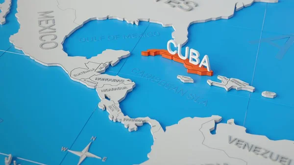 Küba Sadeleştirilmiş Beyaz Bir Boyutlu Dünya Haritasına Vurgulandı Dijital Oluşturucu — Stok fotoğraf