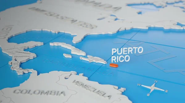 Puerto Rico Destacó Mapa Simplificado Del Mundo Renderizado Digital — Foto de Stock