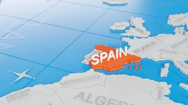 España Destacó Mapa Del Mundo Simplificado Blanco Renderizado Digital — Foto de Stock