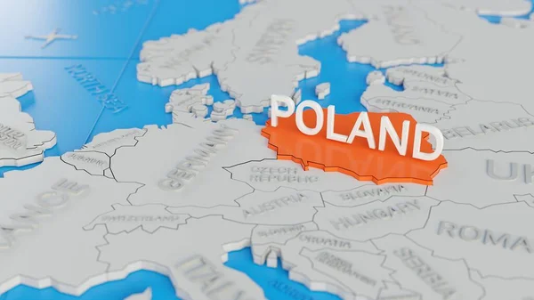 Польша Выделена Белой Упрощенной Карте Мира Цифровой Рендер — стоковое фото