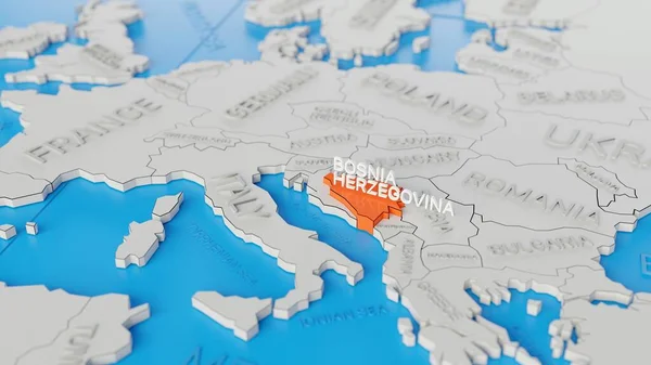 ボスニア ヘルツェゴビナは 白い単純化された3D世界地図に焦点を当てた デジタル3Dレンダリング — ストック写真