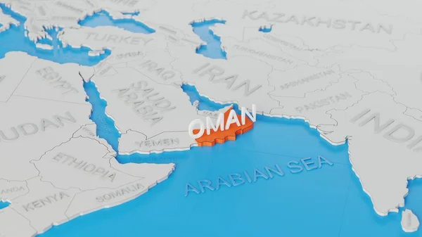 Omán Destacó Mapa Del Mundo Simplificado Blanco Renderizado Digital — Foto de Stock