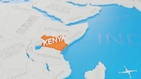 Kenia Destacó Mapa Del Mundo Simplificado Blanco Renderizado Digital — Foto de Stock