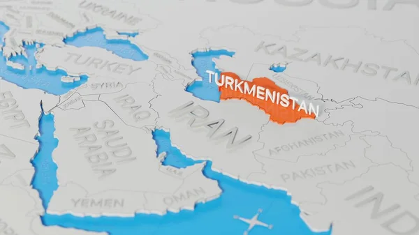 Turkmenistán Destacó Mapa Mundial Simplificado Blanco Renderizado Digital — Foto de Stock
