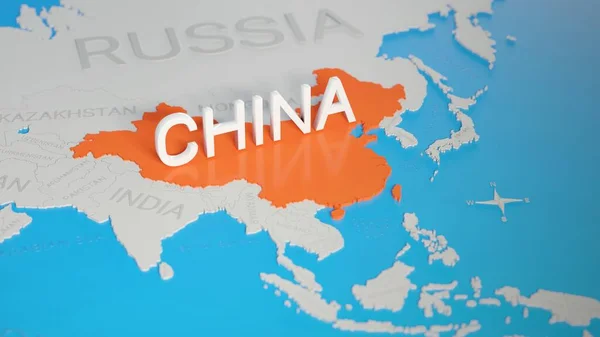 Китай Выделил Белой Упрощенной Карте Мира Цифровой Рендер — стоковое фото