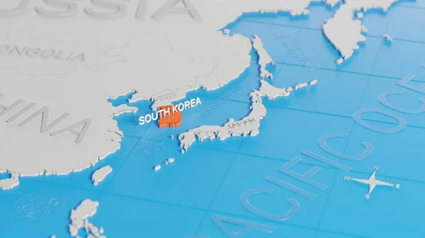 韓国は白い単純化された3D世界地図に焦点を当てた デジタル3Dレンダリング — ストック写真