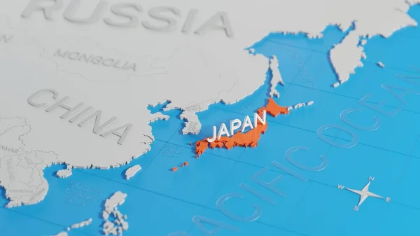 日本は白い単純化された3D世界地図に焦点を当てた デジタル3Dレンダリング — ストック写真
