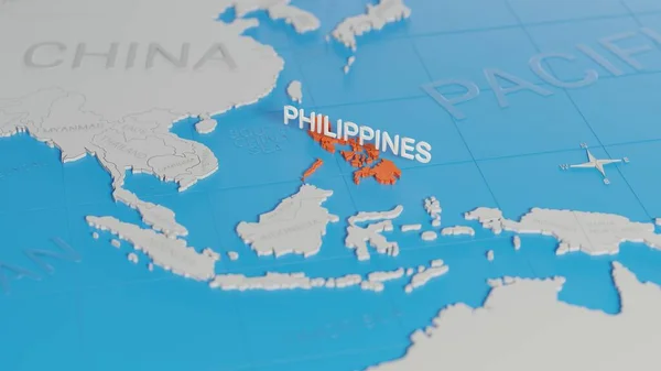 Filipinler Sadeleştirilmiş Beyaz Bir Boyutlu Dünya Haritasına Vurgulandı Dijital Oluşturucu — Stok fotoğraf