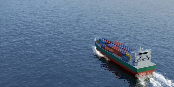 Teherhajó Nyílt Tengeren Emelkedett Rálátás Digitális Render Alacsony Poli — Stock Fotó