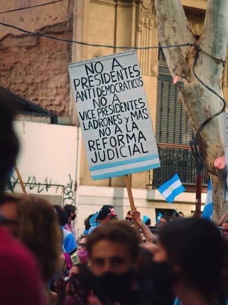 2020 Mendoza Argentina Durante Una Protesta Contra Gobierno Cartel Que —  Fotos de Stock