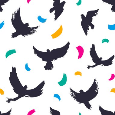 Beyaz arka plan üzerinde izole kuşların çok renkli siluetleri