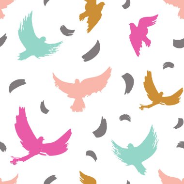 Beyaz arka plan üzerinde izole kuşların çok renkli siluetleri