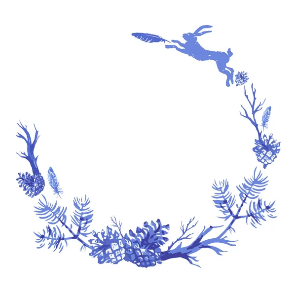 Синяя Ель Ветви Конусами Кролика Изолированы Белом Фоне — стоковый вектор